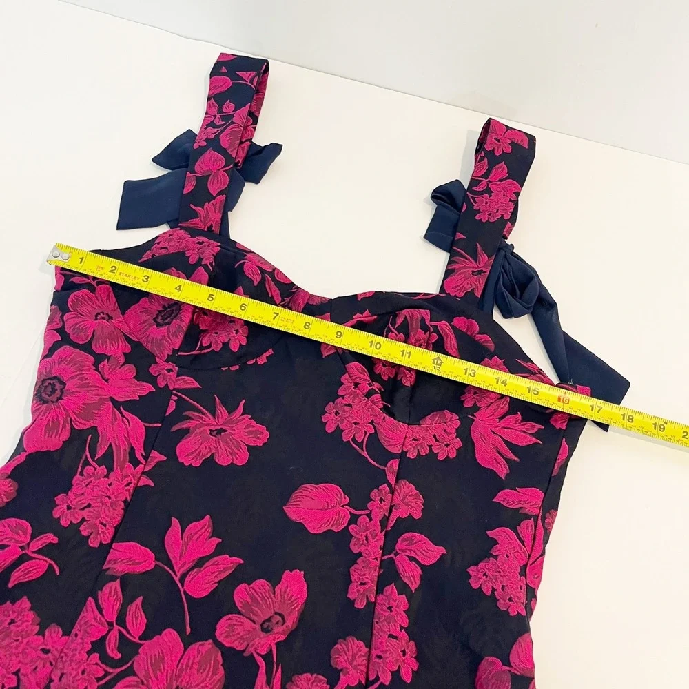 Lulus Lovely Intuition Jacquard Tie-Strap Mini Dress Navy Pink Floral - MEDIUM - Picture 7 of 9